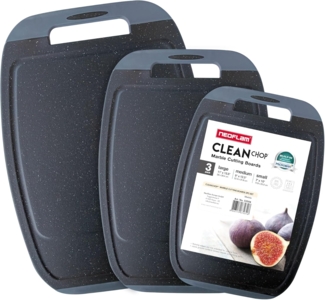 NEOFLAM® Schneidebrett BiJu Antibakterielles Schneidebrettset, 3tlg. - Granitschwarz/Grau, Kunststoff (PP), (3-St)