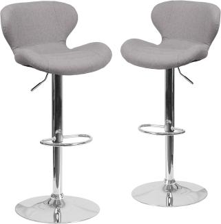 Flash Furniture Moderner Barhocker aus Vinyl mit gebogener Rückenlehne und Chromfuß, höhenverstellbar, 2 Stück, Sperrholz, Schaumstoff, Chrom, Metall, Grauer Stoff, 2 Pack