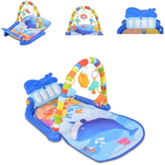 Moni Spielbogen Krabbeldecke Ocean 5 Hängespielzeuge, Klaviertasten, Melodien blau