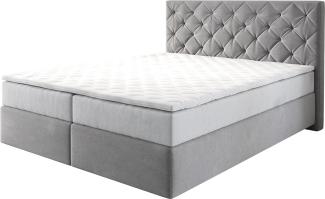 Boxspringbett Dream-Great 160x200 cm Mikrofaser Grau mit TFK Matratze und Visco Topper