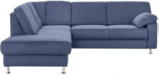 Cavadore Ecksofa Belfast mit Ottomane links / Polsterecke mit Federkern / 243 x 88 x 218 / Mikrofaser Blau