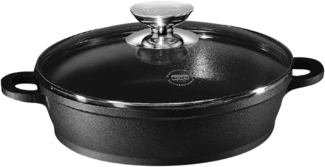 Berndes Vario Click Induction Schmorkasserolle mit Glasdeckel, Kasserolle, Servierpfanne, Antihaftversiegelung, Aluminiumguss, Schwarz, Ø 28 cm, 031167