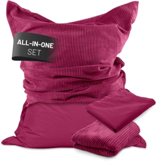 Lumaland Sitzsack Classic XXL All-in-One Set | Riesen Sitzsack XXL mit Cord & Outdoor Bezug für drinnen & draußen | Sofa Sessel mit im Innensack sicher verpackter EPS-Füllung – Hüllen Easy wechselbar
