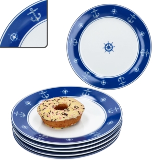MamboCat Frühstücksteller Ahoi 6er Set Kuchenteller Porzellan 6 Pers Dessert-Teller nautisch