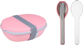 Mepal - Lunchbox Ellipse Duo to go Set - Meal Prep Box für Erwachsene & Salatbox zum Mitnehmen - Brotdose für ein gesundes Mittagessen - Ideal für Sandwiches & Salate - 825 ml + 600 ml - Nordic Pink