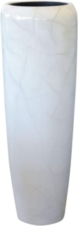 VIVANNO Bodenvase Fiberglas CAVITA Rund, Weiß Hochglanz Mit Muster 34x97 cm