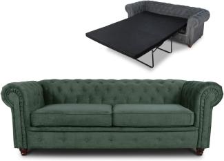 Schlafsofa Chesterfield Asti Bis 3-Sitzer, Sofa mit Schlaffunktion, Couch 3-er, Couchgarnitur, Sofagarnitur, Holzfüße - Glamour Design (Grün (Capri 74))