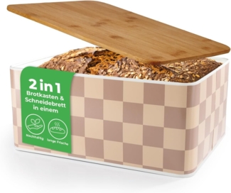 Lumaland Brotkasten Karo-Design 10l beige/weiß mit Bambusdeckel