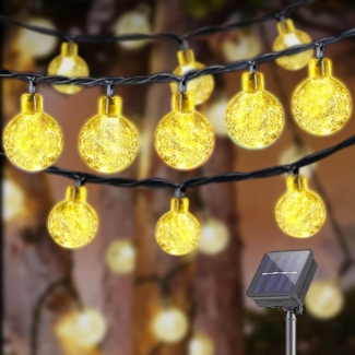 LQWELL LED Solarleuchte LED Kugeln Lichterkette Außen Solar Gartenleuchte, Solar Kettenlicht Kristall Kugeln, LED, ‎Warmweiß, 5M 15LED 8 Modi IP44 Lichterkette