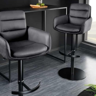 LebensWohnArt Stuhl Echtleder Barstuhl CHARLES schwarz höhenverstellbar drehbar Armlehnen