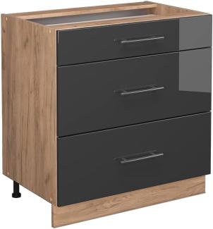 Vicco Küchenschrank Küchenmöbel Fame-Line modern Küche Einbauküche Küchenzeile Blende Unterschrank Hochschrank Hängeschrank (Eiche-Anthrazit Hochglanz, Schubladenunterschrank 80 cm)