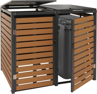 XL 2er-/4er-Mülltonnenverkleidung HWC-K14, Mülltonnenbox, 119x140x102cm WPC Metall 86kg ~ Teak-Optik