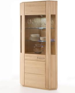 Eckvitrine Senta 6 Eiche bianco teilmassiv 69 x 209 x 69 cm Glasvitrine ohne Beleuchtung