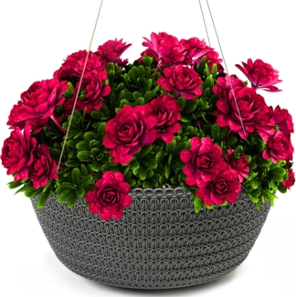 KONZEPT Blumenampel Hängend für Innen und Außen (Durchmesser: 30 cm Grau, Anthrazit, Weiß, Hängetopf für Pflanzen), geflochtenes Muster, robust