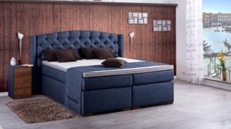 Meisterbetten Boxspringbett Magi 140x200 in MS-Blue, Matratzenbezug Nano, Ergoflex-Topper