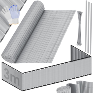 KESSER® PVC Sichtschutzmatte Sichtschutzzaun Balkonverkleidung Windschutz verstärkte Lamellen für Garten Balkon & Terrasse Balkonumrandung inkl Kabelbindern, Abdeckung & Handschuhe Hellgrau, 80 x 300 cm