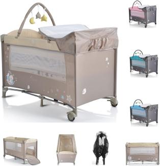 Moni Reisebett Sleepy Rollen, Wickelauflage, Matratze, Spielbogen, Seiteneingang beige braun