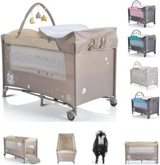 Moni Reisebett Sleepy Rollen, Wickelauflage, Matratze, Spielbogen, Seiteneingang beige braun