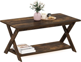 Furinno Modern Schlichter Couchtisch mit gekreuzten Beinen, Bernsteinkiefer