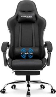 GTPLAYER Bürostuhl Gaming Stuhl Massage Gaming Sessel Ergonomischer Gamer Stuhl mit Fußstütze, Kopfstütze Massage-Lendenkissen, Gepolstert Gaming Chair, Drehsessel schwarz Stoff