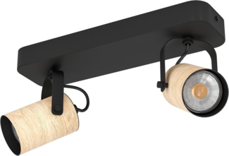 Eglo 900437 Spotleuchte CAYUCA Stahl schwarz, Holz braun GU10 2X3W L:28cm B:10cm H:12cm dimmbar