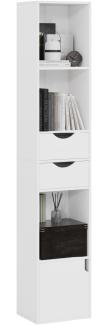 WOLTU Bücherregal Bücherschrank, Standregal mit Schubladen, Regal mit Tür, Büroregal, Aufbewahrungsregal für Wohnzimmer Schalfzimmer, Weiß, 30 x 158 x 24 cm, SK028ws