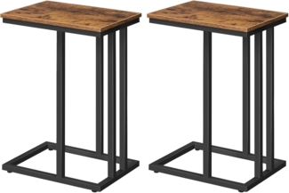 HOOBRO Beistelltische, 2er-Set,Sofa-Beistelltische, C-förmige Couchtische, platzsparend, Industrie-Stil, stabiles Metallgestell, für Wohnzimmer, Schlafzimmer, Vintagebraun und Schwarz EBF02SFP201G1