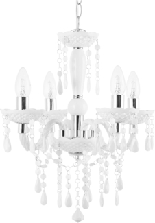 'Kalang' Kronleuchter Weiß Metall 4-flammig mit Kristallen venezianischer Glamour Stil