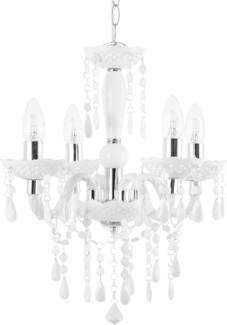 'Kalang' Kronleuchter Weiß Metall 4-flammig mit Kristallen venezianischer Glamour Stil