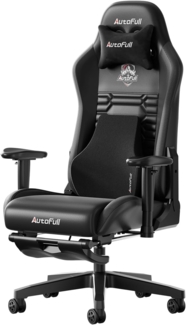 AutoFull Gaming Stuhl Bürostuhl Gamer Ergonomischer Schreibtischstuhl PC-Stuhl mit hoher Rückenlehne und Lendenwirbelstütze,Einstellbare Sitzhöhe und Rückenlehnenneigung, Fußstütze,Schwarz