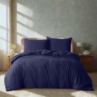 Komfortec Premium Bettwäsche 200x200 mit 2 Kissenbezug 80x80 cm Set aus Gebürstetes Mikrofaser - DunkelBlau