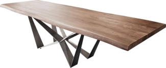Esstisch Edge 300x100 XL Akazie Braun Spider Flachstahl Edelstahl Live-Edge