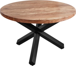 SAM Runder Esszimmertisch 120 cm Runa, Akazienholz massiv, Esstisch naturfarben, Sternfuß aus Metall Mattschwarz, Holztisch mit aufgedoppelter Tischplatte 50mm (25+25mm), FSC® 100% Zertifiziert