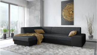 Stylefy Panaro Ecksofa Kunstleder MADRYT Strukturstoff BERLIN Schwarz Schwarz Links ohne