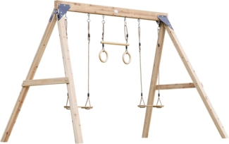 AXI Maya Doppelschaukel & Trapez in Braun aus FSC Holz Schaukel mit Gestell für 2 oder 3 Kinder | Braun | Holz | 299 cm