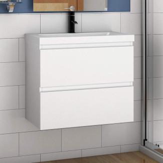 Waschtisch mit Unterschrank 50 cm Badmöbel Set mit Waschbecken Mineralguss Gäste WC Weiß Matt