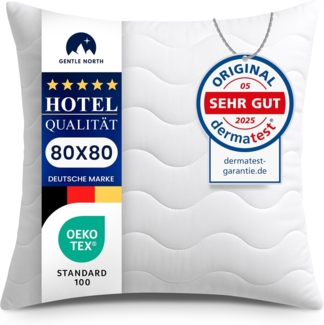Gentle North Hochwertige Kopfkissen (80x80 cm groß) in Hotelqualität - Flauschiges, gut gefülltes Schlafkissen für Allergiker geeignet (Ökotex 100 Zertifiziert) - 60° Waschbar