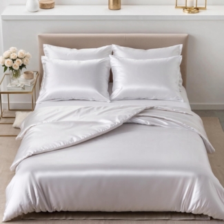Cozyor Bettwäsche Satin glänzend 135x200, 155x200, 155x220, 200x200cm mit Reißverschluss, Satin, weiß Purity, 2 teilig, glänzend Satin, Bettbezug + Kissenbezug 80x80, besonders weich