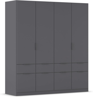Rauch Möbel Dundee, Kleiderschrank, Schrank, Garderobe, Organizer, 4-türig, 8 Schubladen, Farbe Grau metallic, Schwarz, Kurze Griffleiste Grau metallic, 181 x 197 x 54 cm