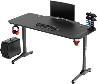 ULTRADESK Frag RGB LED | Gaming-Schreibtisch mit großer Arbeitsfläche & XXL-Pad, 2 Kabeldurchlässe | Gut für Home Office, Fach für Steckdosenleisten | Stahlrahmen, Blaues Pad, 140x66 cm