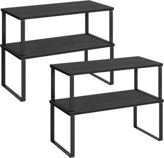 Songmics Gewürzregal, 2er Set Küchen-Organizer, Küchenregal, Schrank-Organizer Küche, erweiterbar, kleines Regal, stapelbar, Metall und Holzwerkstoff, tintenschwarz-ebenholzschwarz KCS025B01