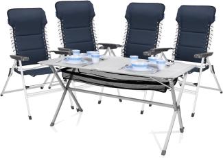 Camping SET: 4 Hochlehner BLAU mit ALU Klapptisch 140x80cm