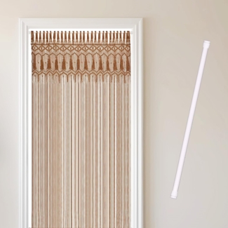 Cozyor Türvorhang Makramee 132 x 200 cm Boho Vorhang Fenstervorhang Raumteiler (1 St), Schlaufen, Baumwolle, mit Vorhangstange ohne Bohren braun, Wandteppich Wandbehang