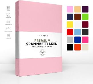 Jacobson Jersey Spannbettlaken Spannbetttuch Baumwolle Bettlaken (Premium 200x220 cm, Rosa)