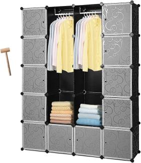 Lospitch Kleiderschrank, Tragbarer Regalsystem, 20 Würfel DIY Regalsystem Kleiderschrank Offen Kunststoff Garderobe mit Türen Garderobenschrank Schwarz 180 x 142 x 37CM