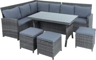 Polyrattan Sitzgruppe Essgruppe Couch Sofa Set Lounge Gartengarnitur 7tlg grau