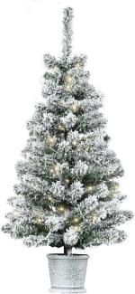 HOMCOM Künstlicher Weihnachtsbaum 90 cm, mit LED-Leuchten, 116 Spitzen, Kunstschnee, Blumentöpfe, Künstlicher Baum, für Weihnachten Deko, Grün+Weiß