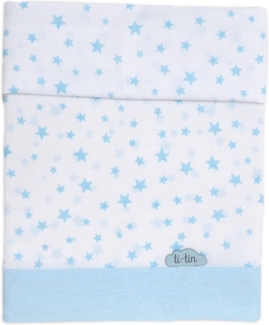 Ti TIN 3-teiliges Bett-Set Bettbezug für Babybett, 50x80 cm | Bettdeckenbezug+ Spannbettlaken mit Gummizug + Kissenbezug 100% Baumwoll-Popeline für Kinderbett, Sternchen-Motiv, blau