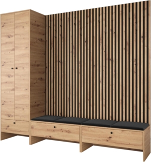 Garderoben-Set Melire VI, Kleiderschrank, Unterschrank, Griffe aus Metall (Farbe: Artisan Eiche, Manila 18)