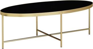 Wohnling Design Couchtisch Glas Schwarz - Oval 110x56 cm mit Gold Metallgestell